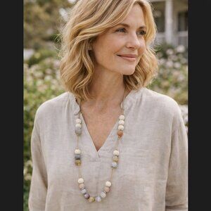 J. Jill Beaded Necklace Nature’s Palette Agate Lava Stone Crystal Adjustable NWT